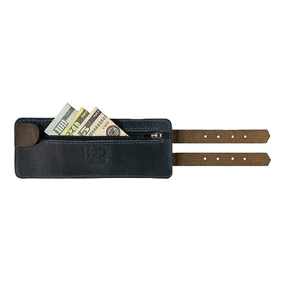 Hide & Drink, Stylish Wrist Wallet Cuff, Wristband with Secret Pouch, Cash Holder, Money Organizer, Full Grain Leather, Handmade, Slate Blue/Bourbon Brown - color: Slate Blue/Bourbon Brown, size: Regular