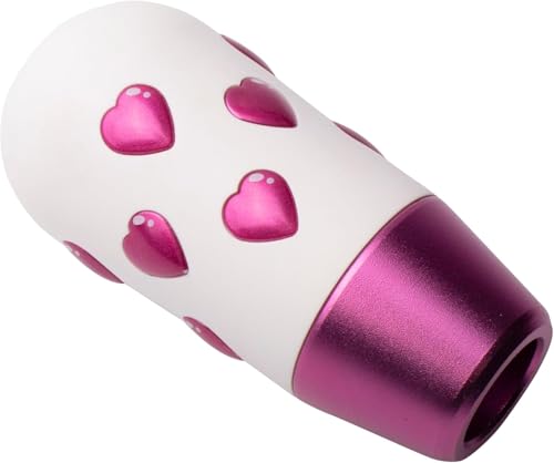 Hearts & Passion Universal Car Gear Shift Knob, White and Pink Metallic with Heart Pattern, M8 M10 M12 Adapters, Manual Transmission Lever