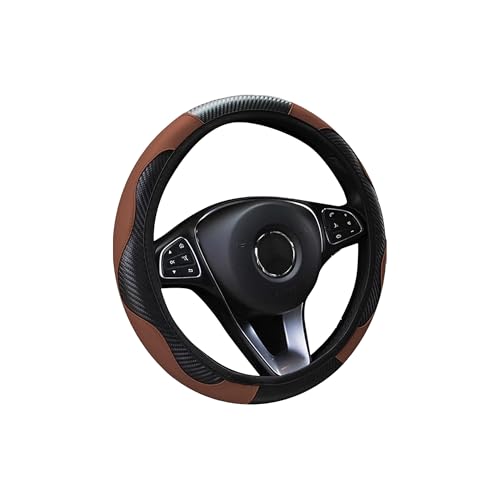 Car Steering Wheel Cover, 15 inch Carbon Fiber Microfiber PU Leather Elastic Steering Wheel Protector for Men Women, Anti-Slip Breathable Car Interior Accessories for Most Cars (Brown) - color: Brown