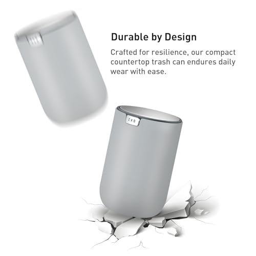 EKO Mini Desk Trash Can with Swing-Top Lid 0.4 Gallon Small Table Round Wastebasket for Office, Home, Car (Grey) - color: Grey, size: Tabletop 1.5 Liters