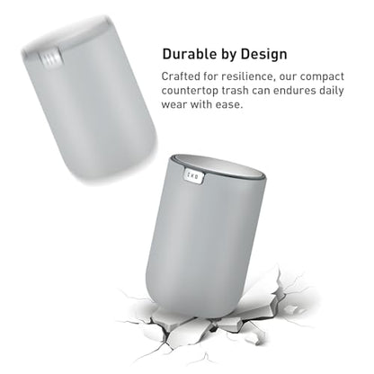 EKO Mini Desk Trash Can with Swing-Top Lid 0.4 Gallon Small Table Round Wastebasket for Office, Home, Car (Grey) - color: Grey, size: Tabletop 1.5 Liters