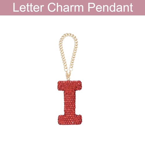 MECCANIXITY Bling Car Letter Charm, Initial I Letter Interior Car Rear View Mirror Decoration Hanging Crystal Ornaments for Women Bags Water Cup DIY Craft, Red - style: Letter I