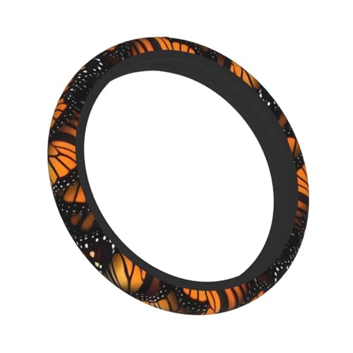 Orange Monarch Butterflies Steering Wheel Cover,Warm in Winter and Cool in Summer,15 in Universal Accessory for Diverse Car Fashion Elastic Breathable Silicone Anti-Slip Decor Cover for Men Women - color: Orange Monarch Butterflies