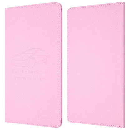 Car Insurance and Registration Holder, 9.5 x 5 Inch PU Leather Vehicle Glove Box Organizer Wallet Case for Insurance Card, Driver License, Paperwork - Pink - color: Pink