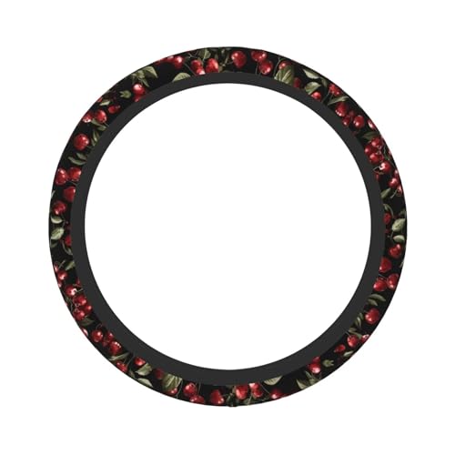 Cherry Steering Wheel Cover Cute Red Fruite Car Steering Wheel Protector Auto Wheel Cover Anti-Slip Breathable and Sweat Absorption Car Accessories, Black - color: Cherry