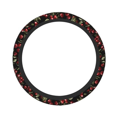 Cherry Steering Wheel Cover Cute Red Fruite Car Steering Wheel Protector Auto Wheel Cover Anti-Slip Breathable and Sweat Absorption Car Accessories, Black - color: Cherry