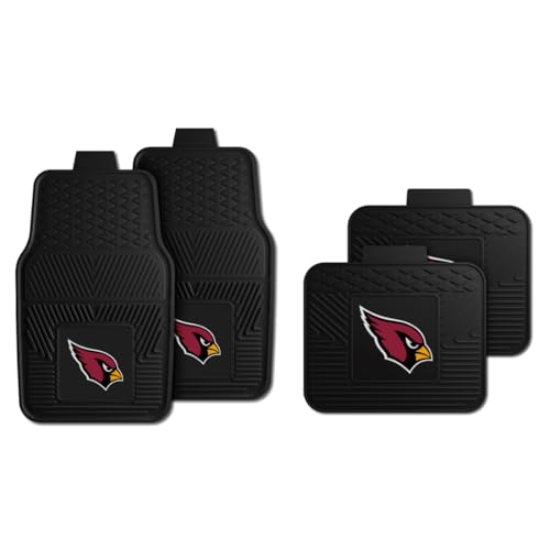 Fanmats Arizona Cardinals Set of 4 Car Mats for Cars, SUV, Pickups - All Weather Technology Protection, Deep Reservoir Design, Universal Fit - 3D NFL Team Logo - 29”x17” Front - 14” x 17” Rear Mat