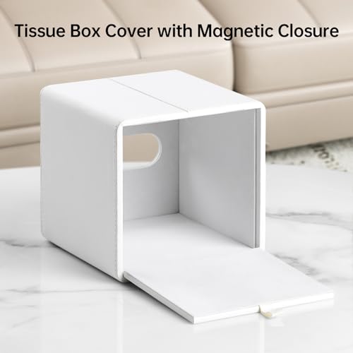 PU Leather Tissue Box Cover Square Tissue Box Holder with Magnetic Closure (Cream-White) - color: Cream-white