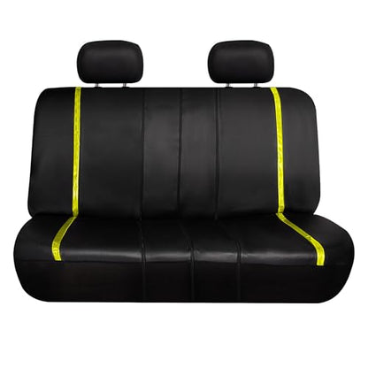 FH Group Galaxy13 Metallic Striped Deluxe Leatherette Car Seat Covers with Matching Carpet Floor Mats – Full Set, Universal Fit, Airbag Compatible for Cars, SUVs & Sedans, Yellow - color: Yellow