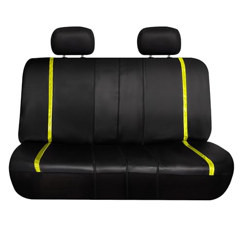 FH Group Galaxy13 Metallic Striped Deluxe Leatherette Car Seat Covers with Matching Carpet Floor Mats – Full Set, Universal Fit, Airbag Compatible for Cars, SUVs & Sedans, Yellow - color: Yellow