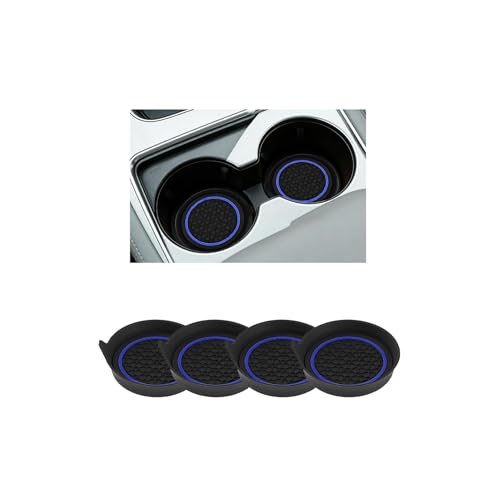 4PCS Car Cup Holder Coasters, Dustproof Non-Slip Vehicle Water Bottle Mat Insert Cushion, Shockproof Auto Interior Drink Cup Holder Decor Pad, Universal Fit (Blue) - color: Blue
