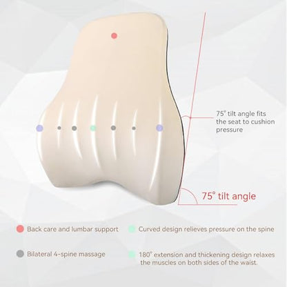 1Pcs White Lumbar Support Pillow Multi-Functional Back Cushion For Car,Office Chair, Or Gaming Chair Use,100% Memory Foam Back Cushion For Lower Back Pain,Breathable Micro-Channel Design-Ergonomic.