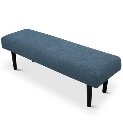 Stretch Bench Seat Cover, Reusable Slipcover for Dining Room & Bedroom, Removable Washable Rectangular Bench Covers, Elastic Fit for Home Furniture(Leaf Blue) - color: Leaf Blue