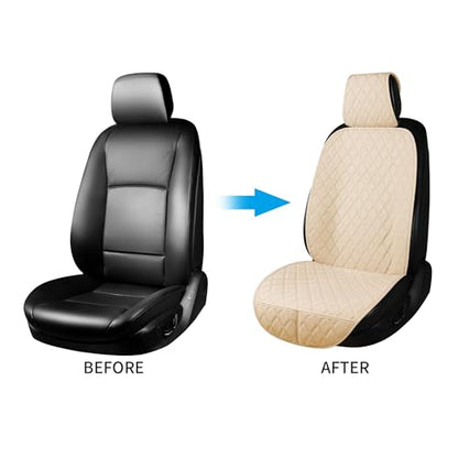 ENOGE Linen Car Seat Covers Front Seat Covers Breathable Cloth Fabric Car Seat Protector Universal Fit Most Automotive, Van, SUV, Trucks (Beige, 2 Front) - color: Linen-Beige-2