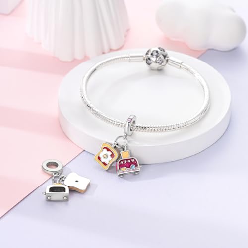 NARMO Charms for Bracelets 925 Sterling Silver Star Dangle Charms Car Keys Lipstick Dangle Charm Beads for Women Bracelets Necklace - color: Roast Toast