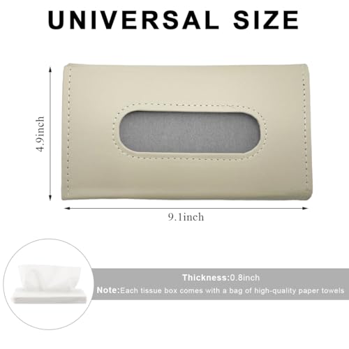 Car Tissue Holder, Vehicle Sun Visor Napkin Box Hanging Paper Towel Dispenser with Tissues Refill, Leather Backseat Paper Towel Case Visor Napkin Storage Holder for Most Cars (Beige)