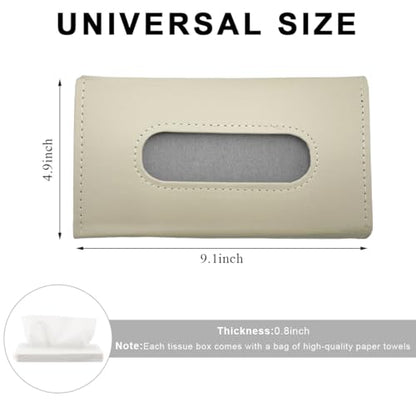 Car Tissue Holder, Vehicle Sun Visor Napkin Box Hanging Paper Towel Dispenser with Tissues Refill, Leather Backseat Paper Towel Case Visor Napkin Storage Holder for Most Cars (Beige)