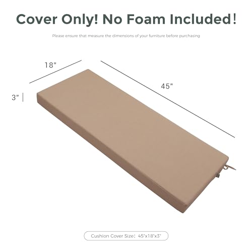 Magpie Fabrics Patio Bench Loveseat Cushion Covers (Replacement Cover only, No Insert!), Waterproof Fade Resistant Swing Cushion Slipcover with Ties(45x18x3 Inch, Khaki) - color: Khaki, size: 45x18x3 Inch (1 Count)