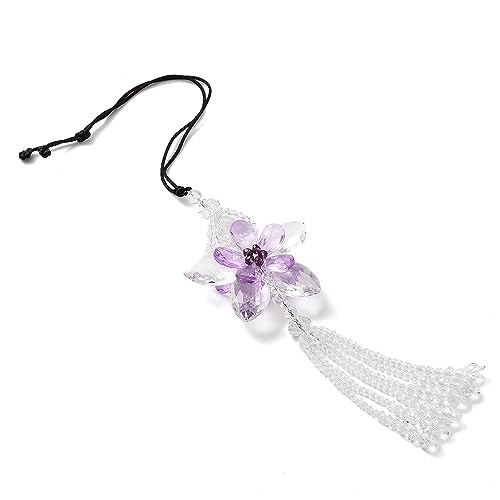 Crystal Flower Car Rear View Mirror Pendant Suncatcher Ornament for Automotive Decoration Accessories Interior Rearview Mirror Hanging Charm, Purple - color: Flower - Purple