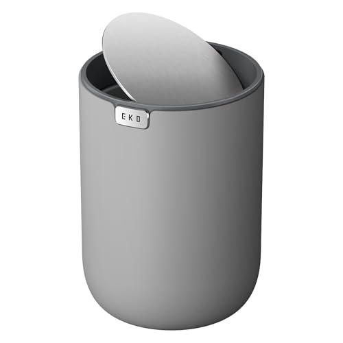 EKO Fandy 0.58 Gal/2.2L Mini Trash Can with Lid, Swing-Top Desktop Trash Can for Bathroom, Countertop, Vanity, Desk or Office, Small Garbage Bin (Grey) - color: Grey, size: Tabletop 2.2 Liters