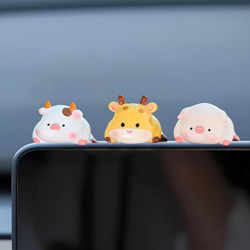 Funny Small Animals Ornament Dashboard Decorations, Cute Car Accessories Interior Dashboard Accessories, Car Dash Decor for Women/Men (Pig+Deer+Cow) - style: Pig+Deer+Cow