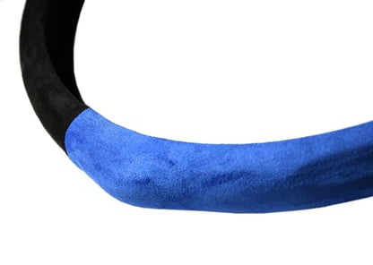 Quick Install Sporty Suede Steering Wheel Cover with Blue Grips Universal fit Any 14.5 to 15 inches Car Sedan Coupe SUV Pickup - color: Black+ Blue Sides, size: Suede