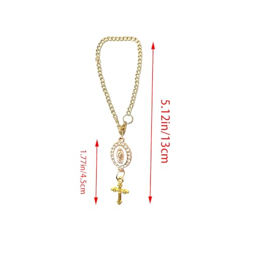 Steering Wheel Rosary Charm Accessory, Catholic Rosary Hanging Pendant, Cross for Car, Steering Wheel Accessory with Virgin Mary Charm and Crucifix, Christian Gifts (Gold) - color: A
