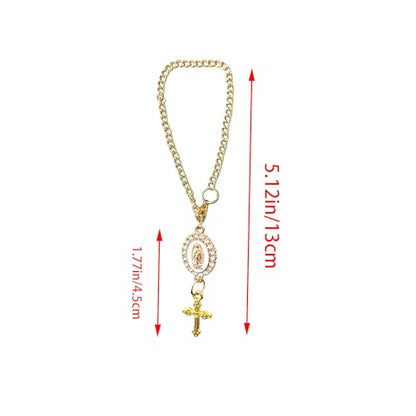 Steering Wheel Rosary Charm Accessory, Catholic Rosary Hanging Pendant, Cross for Car, Steering Wheel Accessory with Virgin Mary Charm and Crucifix, Christian Gifts (Gold) - color: A