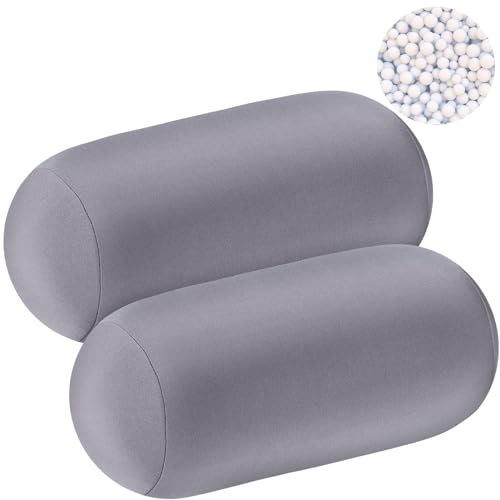 Geelin 2 Pcs Microbead Roll Pillow 11.8 x 6.3 Inch Soft Pillow Bolster Cylindrical Pillow Microbead Pillows for Sleeping Home Travel Neck Head Back Support Rest (Grey) - color: Grey