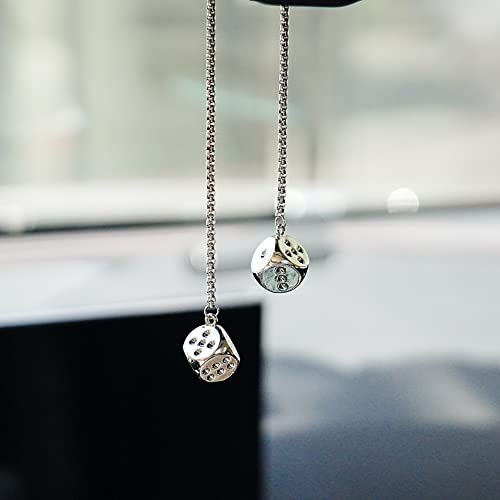 Creative Hanging Dice with Dots Car Metal Pendant Rear View Mirrors Charms Ornament (Silver) - color: Silver