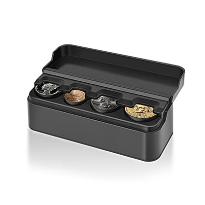 Compact Coin Holder for Car - 4 Compartment&Automatically Holds Coins Coin Organizer(1 Dollar,Quarter,Dimes) - Universal Center Console Coin Case for Car Taxi SUV Truck