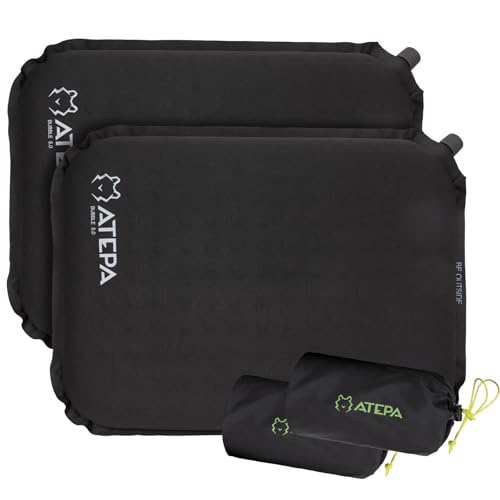 ATEPA Inflatable Seat Cushion, Compact Self-Inflating Seat Cushion for Stadium Airplane Air Travel Bleacher Camping, Blow Up Foam Seat Pad for Outdoor Sports Events Backpacking Hiking Sitting - color: Black-2 Pack