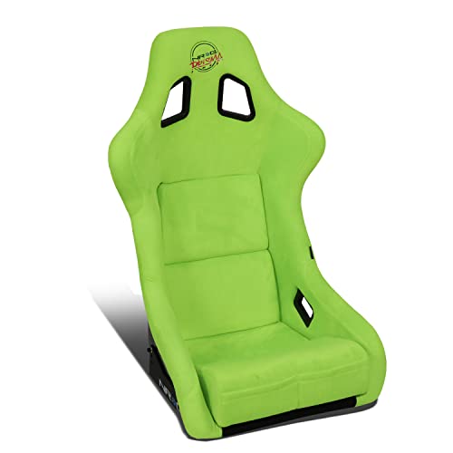 NRG Innovations NRG-FRP-302NG-PRISMA Universal Fixed Back Bucket Racing Seat for 5-Point Harnesses, Size L, Green Alcantara Material, 24" W X 35" H X 18" D - color: Green
