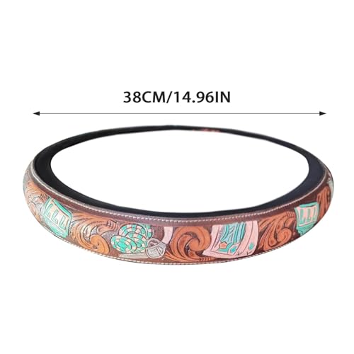 Steering Wheel Cover Western Car Tooled Leather Retro Cowboy Car & Truck Accessory, Universal 15 Inch Non Slip Wheel Cover for SUV, Pickup, Comfortable Grip, Easy to Install (Brown)