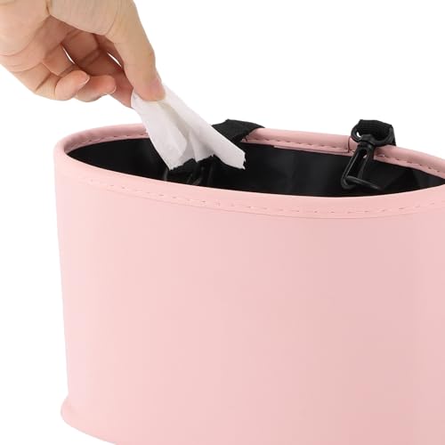 Car Trash Can Portable and Hanging 10.2" Length 4.3" Width 6.7" Height Trash Bin Faux Leather Pink 1 Pcs - color: Pink