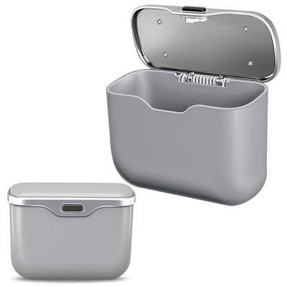 Car Trash Can with Lid - 2-in-1 Leather Top Car Garbage Can & Storage Box | Leakproof, Waterproof Hanging Auto Trash Bin for Back of Seat, Door, SUVs, Trucks, Sedans Grey - color: Grey