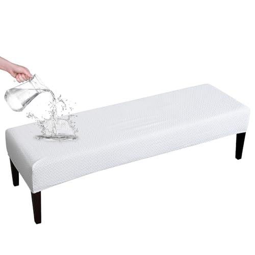 FORCHEER Dining Bench Cover Waterproof Stretch Jacquard Bench Slipcover for Living Room Washable Ottman Cover Bench Seat Protector for Bedroom, Kitchen(Waterproof Jacquard Fabric-White) - color: Waterproof Jacquard Fabric-white