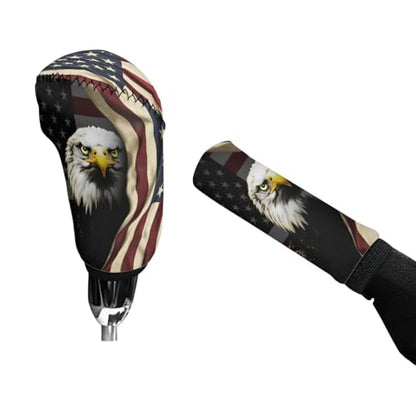 Bulopur Car Shifter Gear Hand Brake Trim Cover Set for Most Cars Van SUV Sedan Truck Auto Accessories - color: American Flag Bald Eagle
