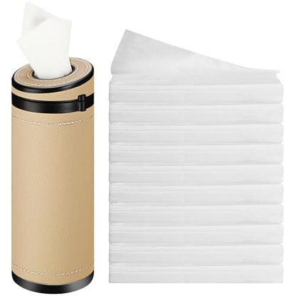 1 Pcs Car Tissues Cylinder Leather Round Container Car Tissues Holder with Tissue Paper with Window Breaker for Vehicle Bathroom Office(Beige) - color: Beige
