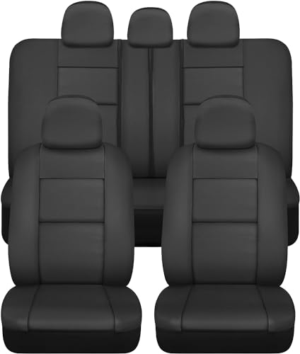 PU Leather Car Seat Covers w/Two-Tone Carpet/Vinyl Trim Car Floor Mats – Front and Back Split Bench Seat Covers, Steering Wheel Cover, Floor Mats for Cars Trucks Vans and SUVs (Black) - color: Black
