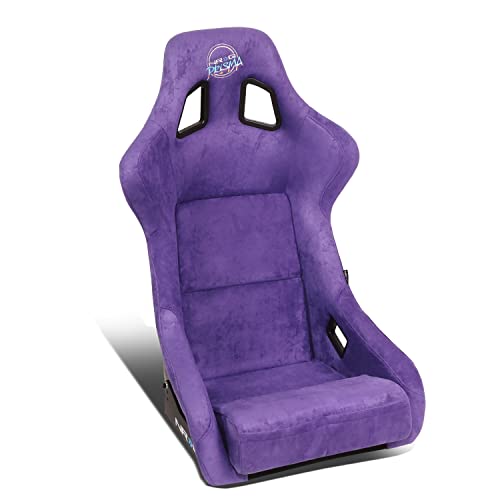 NRG Innovations NRG-FRP-302PP-PRISMA Universal Fixed Back Bucket Racing Seat for 5-Point Harnesses, Size L, Purple Alcantara Material, 24" W X 35" H X 18" D - color: Purple / Black / Gold Flakes