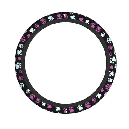 Paw Prints Steering Wheel Cover - Purple Dog Paws Steering Wheel Cover Universal 15 Inch Non-Slip Breathable Neoprene Car Accessory for Women Men Steering Wheel Protector - color: Purple Dog Paws