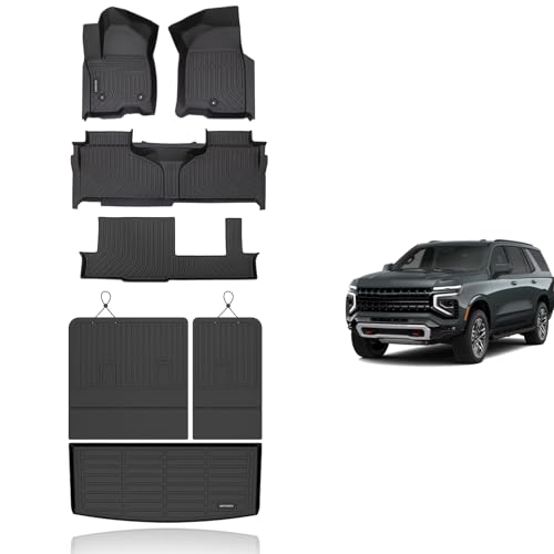 KELCSEECS® Floor Mats & Cargo Liner with Seatback Mats for 2021-2026 Chevy Tahoe & GMC Yukon 8Seats,All Weather Protection TPE Floor Liners Full Set Tahoe Accessories Black - style: 13) For 2021-2026 Tahoe Full Set with Seatback Mats