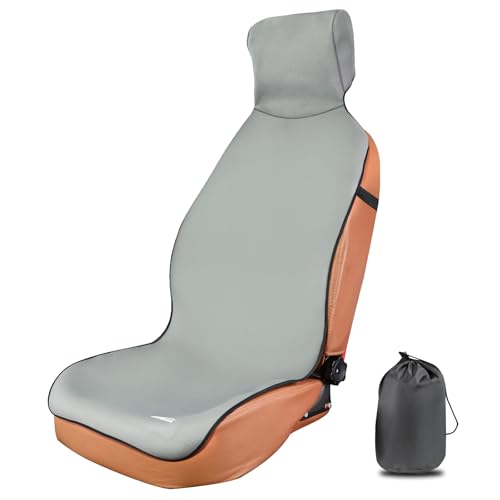 Universal Fit Waterproof Car Seat Cover - Rubber-Based Protection for Athletes, Fitness & Pets - Non-Slip Interior Backing, Includes Seat Belt Protector - Gray - color: Gray- rubber seat cover, size: Front Seat - 1 pc