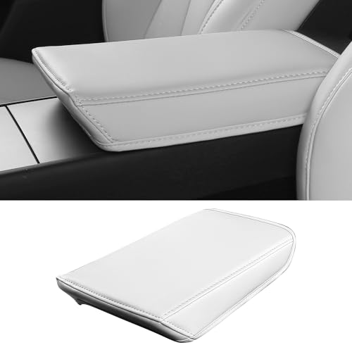 FREESOO Center Console Armrest Cover for Tesla Model Y Juniper(2025-2026) & Model 3(2024-2026), Leather Center Console Cover for Tesla Model 3/Y Interior Console Protector Accessories, White - color: White, size: Model Y(2025-2026) & Model 3(2024-2026)