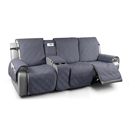 TAOCOCO Non Slip Recliner Sofa Covers for 3 Cushion Couch, Waterproof Reclining sofa cover for Leather Sofa with Console, Split Reclining Couch Cover Recliner Furniture Protector (3 Seater, Dark Grey) - color: Dark Grey, size: 3 Seater