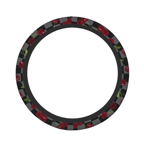 Red Cherry Steering Wheel Cover Car Accessories - color: Red Cherry Black Grey Checkered