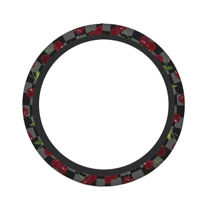 Red Cherry Steering Wheel Cover Car Accessories - color: Red Cherry Black Grey Checkered