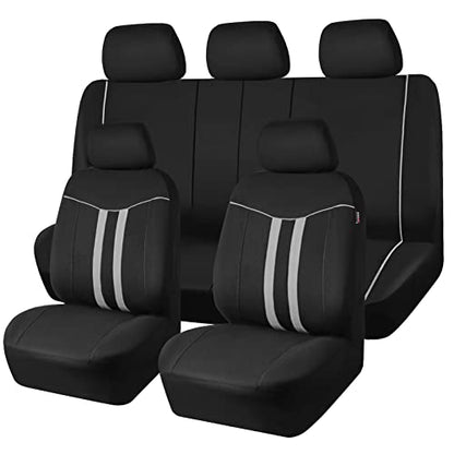 CAR-GRAND Modern Stylish Strips Piping Cloth Automotive Seat Covers Full Set,Universal Fit 90%(SUV,Truck,Sedan) Air Compatible with 3 Zipper Bench Design (Black-Gray) - color: Black-Gray