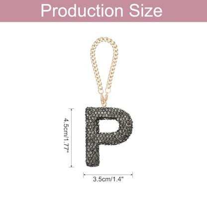 MECCANIXITY Bling Car Letter Charm, Initial P Letter Interior Car Rear View Mirror Decoration Hanging Crystal Ornaments for Women Bags Water Cup DIY Craft, Gray - style: P Letter